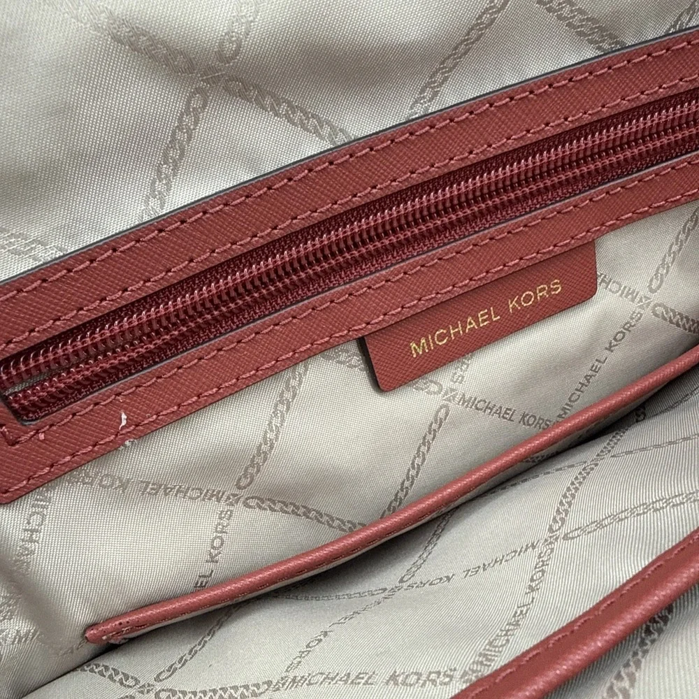 Michael Kors Hudson Large Leather Dome Satchel Terracotta Snakeskin Chic Set